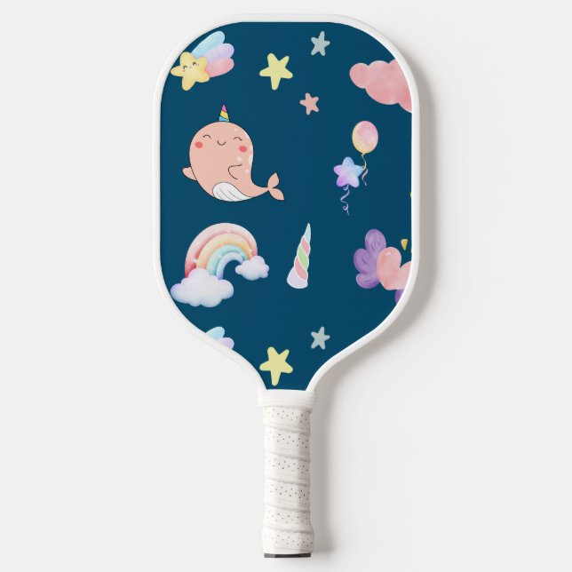 Palas De Pickleball Patrón de chica del arcoiris de unicornio (Anverso)