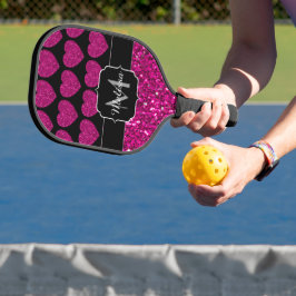Palas De Pickleball Patrón de chismes de corazón rosado caliente Monog