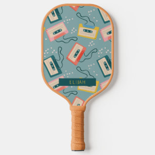Palas De Pickleball Patrón de cinta de cassette retro azul