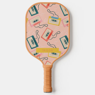 Palas De Pickleball Patrón de cinta de cassette retro rosa