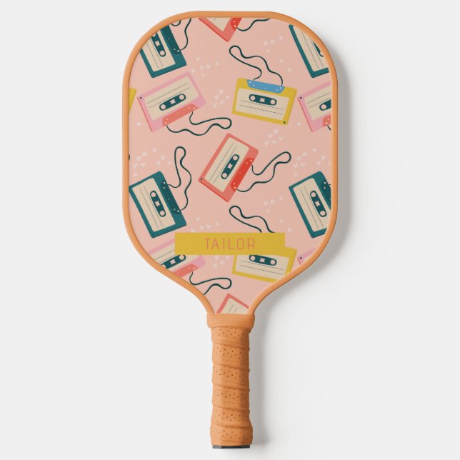 Palas De Pickleball Patrón de cinta de cassette retro rosa (Anverso)