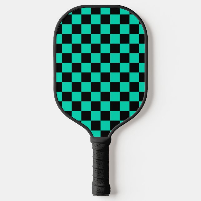 Palas De Pickleball Patrón de comprobación de negro verde (Anverso)