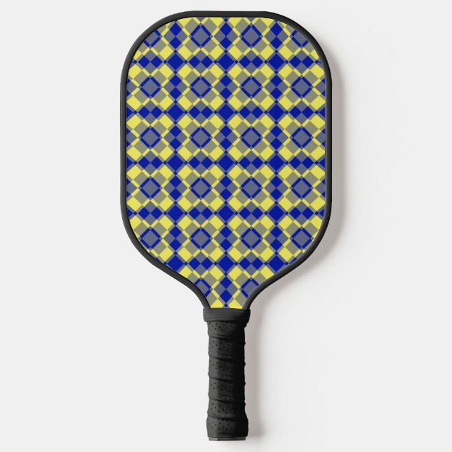 Palas De Pickleball Patrón de cuadros argyle azul amarillo (Anverso)
