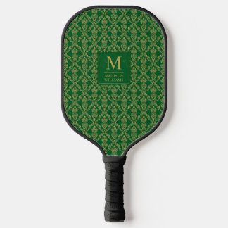 Palas De Pickleball Patrón de damasco sin costuras verde esmeralda y d