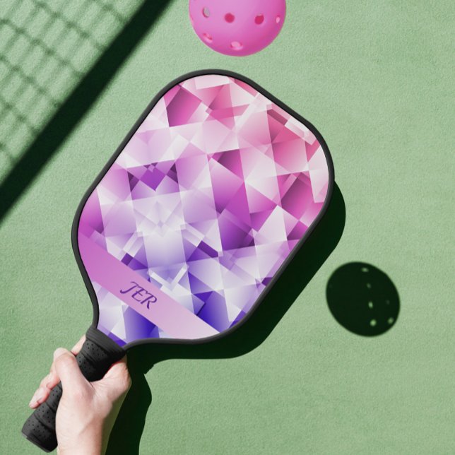 Palas De Pickleball Patrón de degradado geométrico moderno monogramado (Modern Geometric Gradient Pattern Monogrammed Pickleball Paddle)