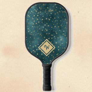Palas De Pickleball Patrón de estrella dorada con monograma de oro ini
