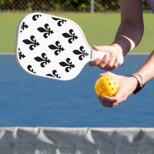 Palas De Pickleball Patrón de Flor de Lis, Real Francés, Negro sobre B