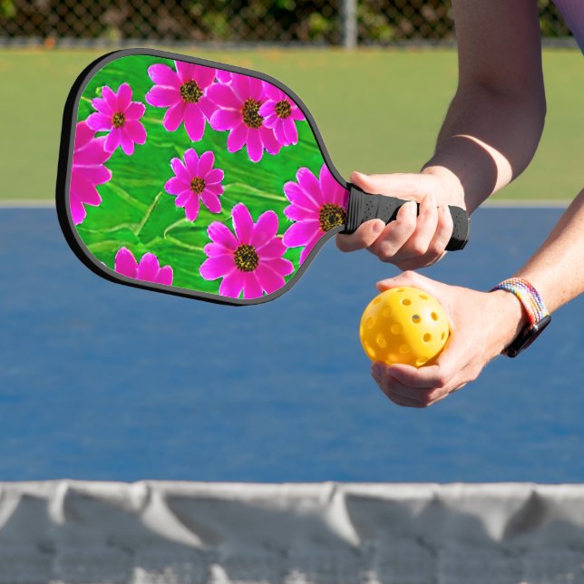 Palas De Pickleball Patrón de flor verde y rosa brillante (in situ)
