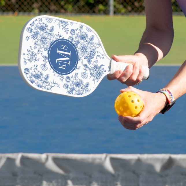 Palas De Pickleball Patrón de flores azules (in situ)