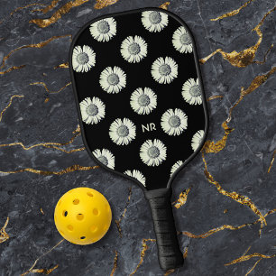 Palas De Pickleball Patrón de flores de margarita suave negro blanco t