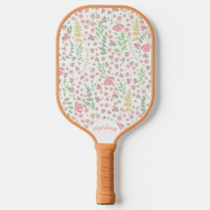 Palas De Pickleball Patrón de flores silvestres rosadas y verdes