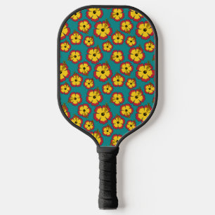 Palas De Pickleball Patrón de flores tropicales amarillas rojas hibisc