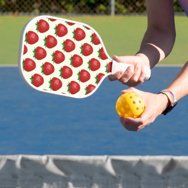 Palas De Pickleball Patrón de fresa, fresas rojas, frutas, hojas (in situ)