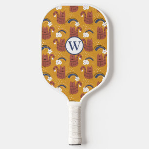Palas De Pickleball Patrón de gato lindo Monograma Paddle de bolas de