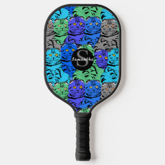 Palas De Pickleball Patrón de gatos cortos y coloridos, nombre persona