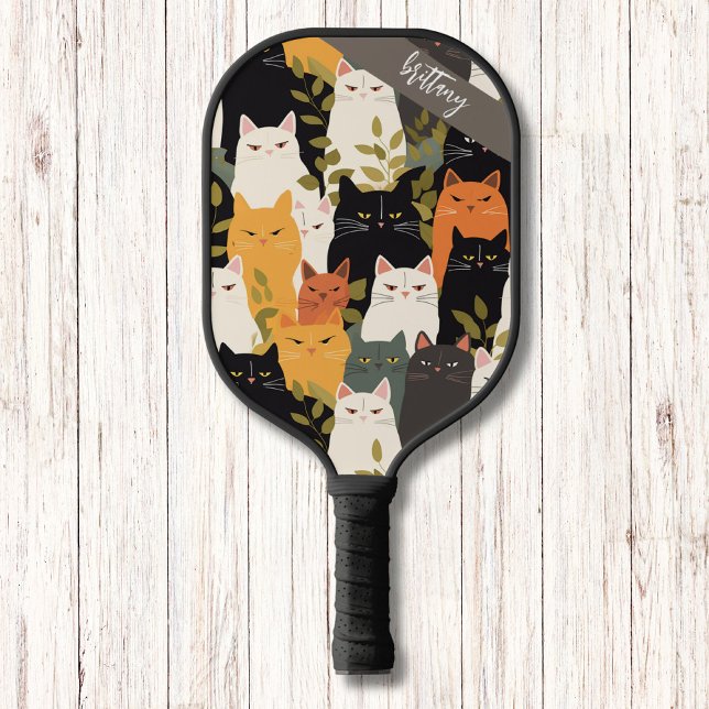 Palas De Pickleball Patrón de gatos enojados Monograma moderno (Subido por el creador)
