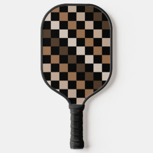 Palas De Pickleball Patrón de gingham a cuadros marrones y negros