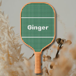 Palas De Pickleball Patrón de Gingham verde y blanco Monograma moderno