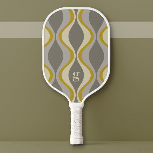 Palas De Pickleball patrón de groovía retro - monograma - taupe dorado