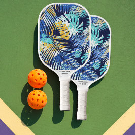 Palas De Pickleball Patrón de hoja de palma tropical Nombre personaliz