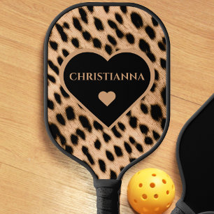 Palas De Pickleball Patrón de impresión de chita Tan Marrón y Corazón
