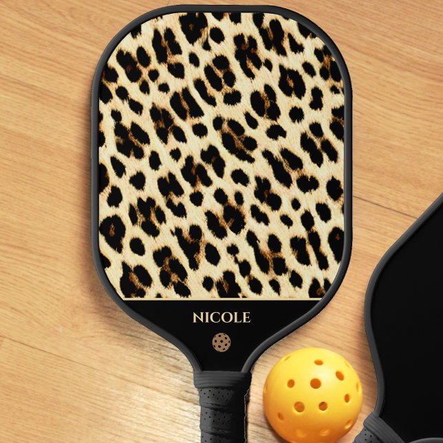 Palas De Pickleball Patrón de impresión Leopardo Negro y Marrón de luz (leopard print pickleball paddle)