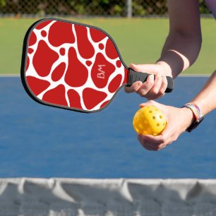 Palas De Pickleball Patrón de jirafa abstracta en rojo y blanco