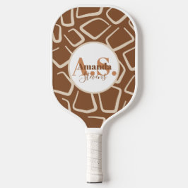 Palas De Pickleball Patrón de jirafa marrón y blanco Monograma moderno
