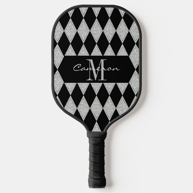 Palas De Pickleball Patrón De Lujo Personalizado Negro Y Diamantes (Anverso)