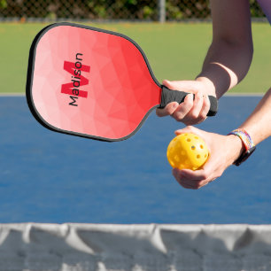 Palas De Pickleball Patrón de malla geométrica de gradiente rojo Monog