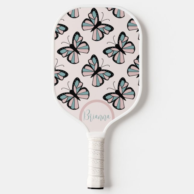 Palas De Pickleball Patrón de mariposa rosa y turquesa (Reverso )