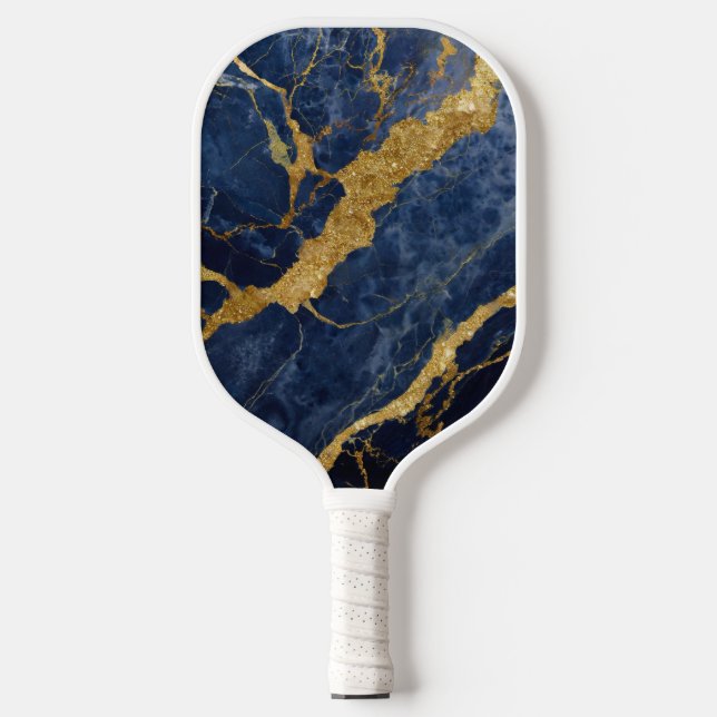 Palas De Pickleball Patrón de mármol azul con oro (Anverso)