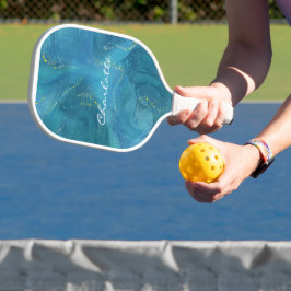Palas De Pickleball Patrón de mármol de oro azul personalizado