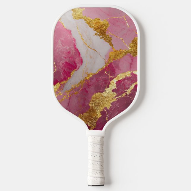 Palas De Pickleball Patrón de mármol rosa con oro (Anverso)