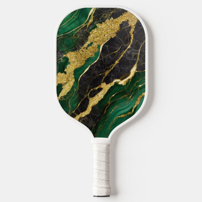 Palas De Pickleball Patrón de mármol verde con oro (Anverso)