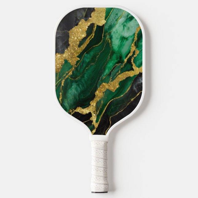 Palas De Pickleball Patrón de mármol verde con oro (Anverso)