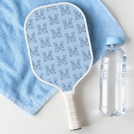 Palas De Pickleball Patrón de monograma inicial minimalista azul moder