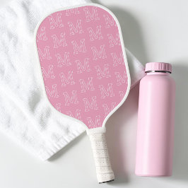 Palas De Pickleball Patrón de monograma inicial moderno rosa y blanco