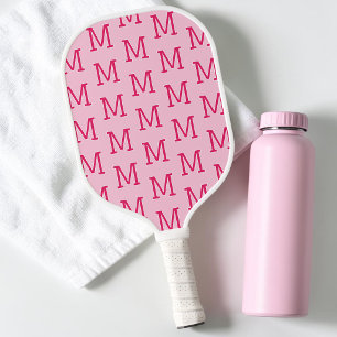 Palas De Pickleball Patrón de monograma inicial simple rosa caliente m