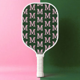 Palas De Pickleball Patrón de monograma inicial verde y rosa moderno