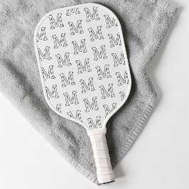 Palas De Pickleball Patrón de monograma simple moderno en blanco y neg