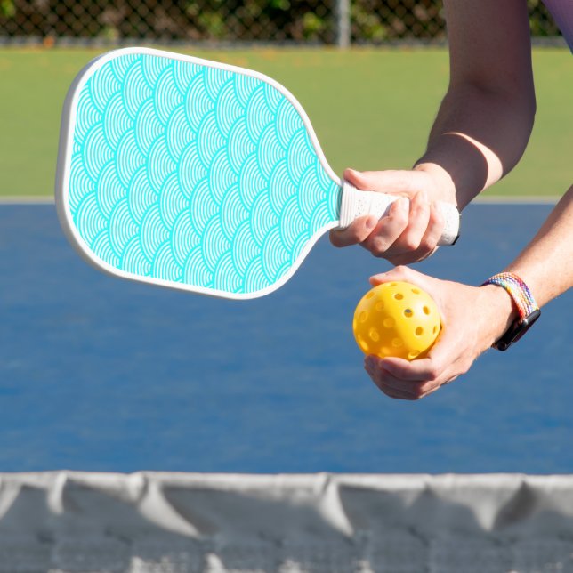 Palas De Pickleball Patrón de olas japonesas azul Aqua (in situ)