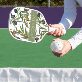Palas De Pickleball Patrón de olivo de estilo francés en acuarela verd