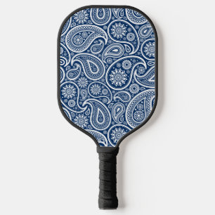 Palas De Pickleball Patrón De Paisley Vintage Blanco Sobre Azul Real
