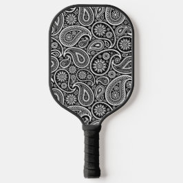 Palas De Pickleball Patrón De Paisley Vintage Blanco Sobre Negro