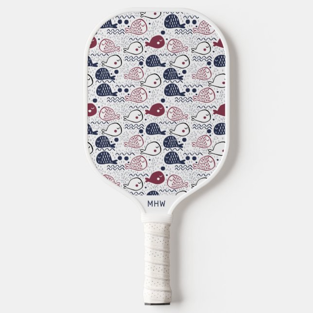 Palas De Pickleball Patrón de peces monograma personalizado (Anverso)
