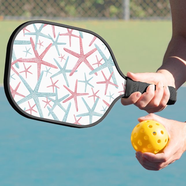 Palas De Pickleball Patrón de playa (Cute Teal Pink Nautical Starfish Summer Beach Pickleball Paddle)