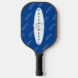 Palas De Pickleball Patrón de plumas Monograma moderno azul blanco