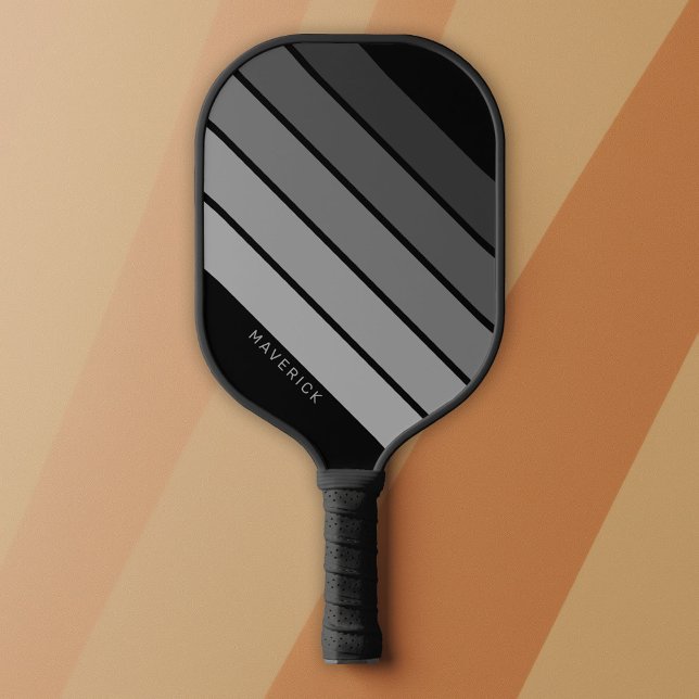 Palas De Pickleball Patrón de rayas retro Viñeta gris negro (Custom Pickleball Paddle)