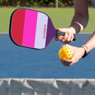 Palas De Pickleball Patrón de rayas rojas, rosadas y púrpura
